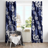 Hawaiian Hibiscus Tribal Floral Blue Window Curtain Polynesian Tapa Pattern - Polynesian Pride