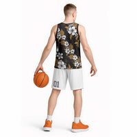Hawaiian Hibiscus Tribal Floral Brown Basketball Jersey Polynesian Tapa Pattern LT01 - Polynesian Pride