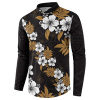 Hawaiian Hibiscus Tribal Floral Brown Button Sweatshirt Polynesian Tapa Pattern - Polynesian Pride