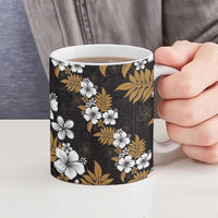 Hawaiian Hibiscus Tribal Floral Brown Ceramic Mug Polynesian Tapa Pattern - Polynesian Pride