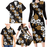 Hawaiian Hibiscus Tribal Floral Brown Family Matching Long Sleeve Bodycon Dress and Hawaiian Shirt Polynesian Tapa Pattern - Polynesian Pride