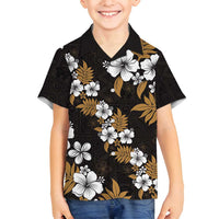 Hawaiian Hibiscus Tribal Floral Brown Family Matching Off Shoulder Short Dress and Hawaiian Shirt Polynesian Tapa Pattern - Polynesian Pride