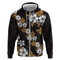 Hawaiian Hibiscus Tribal Floral Brown Hoodie Polynesian Tapa Pattern - Polynesian Pride