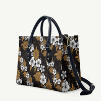 Hawaiian Hibiscus Tribal Floral Brown Leather Bag Polynesian Tapa Pattern - Polynesian Pride