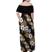 Hawaiian Hibiscus Tribal Floral Brown Off Shoulder Maxi Dress Polynesian Tapa Pattern - Polynesian Pride