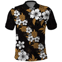 Hawaiian Hibiscus Tribal Floral Brown Polo Shirt Polynesian Tapa Pattern - Polynesian Pride
