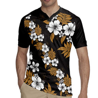 Hawaiian Hibiscus Tribal Floral Brown Rugby Jersey Polynesian Tapa Pattern - Polynesian Pride