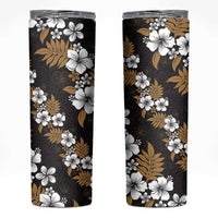 Hawaiian Hibiscus Tribal Floral Brown Skinny Tumbler Polynesian Tapa Pattern - Polynesian Pride