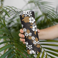 Hawaiian Hibiscus Tribal Floral Brown Skinny Tumbler Polynesian Tapa Pattern - Polynesian Pride