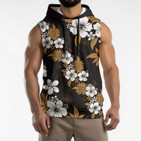 Hawaiian Hibiscus Tribal Floral Brown Sleeveless Hoodie Polynesian Tapa Pattern - Polynesian Pride
