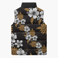 Hawaiian Hibiscus Tribal Floral Brown Sleeveless Puffer Jacket Polynesian Tapa Pattern - Polynesian Pride