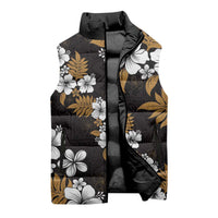 Hawaiian Hibiscus Tribal Floral Brown Sleeveless Puffer Jacket Polynesian Tapa Pattern - Polynesian Pride