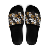 Hawaiian Hibiscus Tribal Floral Brown Slide Sandals Polynesian Tapa Pattern LT01 Brown - Polynesian Pride