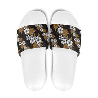 Hawaiian Hibiscus Tribal Floral Brown Slide Sandals Polynesian Tapa Pattern LT01 Brown - Polynesian Pride