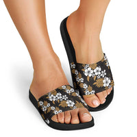Hawaiian Hibiscus Tribal Floral Brown Slide Sandals Polynesian Tapa Pattern LT01 - Polynesian Pride