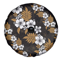 Hawaiian Hibiscus Tribal Floral Brown Spare Tire Cover Polynesian Tapa Pattern - Polynesian Pride