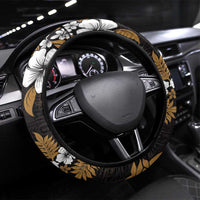 Hawaiian Hibiscus Tribal Floral Brown Steering Wheel Cover Polynesian Tapa Pattern - Polynesian Pride