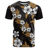 Hawaiian Hibiscus Tribal Floral Brown T Shirt Polynesian Tapa Pattern - Polynesian Pride