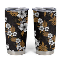 Hawaiian Hibiscus Tribal Floral Brown Tumbler Cup Polynesian Tapa Pattern - Polynesian Pride