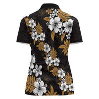 Hawaiian Hibiscus Tribal Floral Brown Women Polo Shirt Polynesian Tapa Pattern - Polynesian Pride