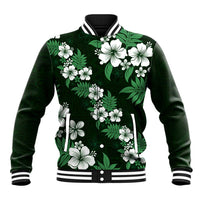 Hawaiian Hibiscus Tribal Floral Green Baseball Jacket Polynesian Tapa Pattern - Polynesian Pride