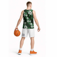 Hawaiian Hibiscus Tribal Floral Green Basketball Jersey Polynesian Tapa Pattern LT01 - Polynesian Pride