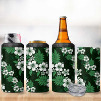 Hawaiian Hibiscus Tribal Floral Green 4 in 1 Can Cooler Tumbler Polynesian Tapa Pattern - Polynesian Pride