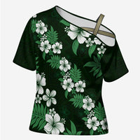 Hawaiian Hibiscus Tribal Floral Green Cross Shoulder Shirt Polynesian Tapa Pattern LT01 Female Green - Polynesian Pride