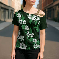 Hawaiian Hibiscus Tribal Floral Green Cross Shoulder Shirt Polynesian Tapa Pattern LT01 - Polynesian Pride