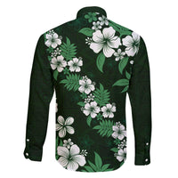 Hawaiian Hibiscus Tribal Floral Green Family Matching Off The Shoulder Long Sleeve Dress and Hawaiian Shirt Polynesian Tapa Pattern - Polynesian Pride