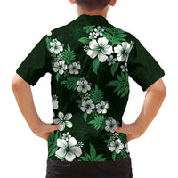 Hawaiian Hibiscus Tribal Floral Green Family Matching Off Shoulder Short Dress and Hawaiian Shirt Polynesian Tapa Pattern - Polynesian Pride