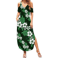 Hawaiian Hibiscus Tribal Floral Green Family Matching Summer Maxi Dress and Hawaiian Shirt Polynesian Tapa Pattern - Polynesian Pride