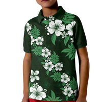 Hawaiian Hibiscus Tribal Floral Green Kid Polo Shirt Polynesian Tapa Pattern LT01 Kid Green - Polynesian Pride