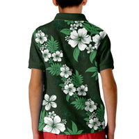 Hawaiian Hibiscus Tribal Floral Green Kid Polo Shirt Polynesian Tapa Pattern LT01 - Polynesian Pride