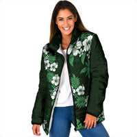 Hawaiian Hibiscus Tribal Floral Green Padded Jacket Polynesian Tapa Pattern LT01 Women Green - Polynesian Pride