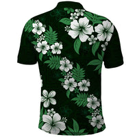 Hawaiian Hibiscus Tribal Floral Green Polo Shirt Polynesian Tapa Pattern - Polynesian Pride