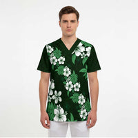 Hawaiian Hibiscus Tribal Floral Green Scrub Top Polynesian Tapa Pattern - Polynesian Pride
