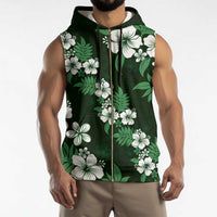 Hawaiian Hibiscus Tribal Floral Green Sleeveless Zip Hoodie Polynesian Tapa Pattern - Polynesian Pride