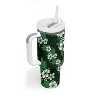 Hawaiian Hibiscus Tribal Floral Green Tumbler With Handle Polynesian Tapa Pattern - Polynesian Pride