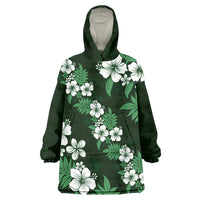 Hawaiian Hibiscus Tribal Floral Green Wearable Blanket Hoodie Polynesian Tapa Pattern LT01 One Size Green - Polynesian Pride