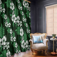 Hawaiian Hibiscus Tribal Floral Green Window Curtain Polynesian Tapa Pattern - Polynesian Pride