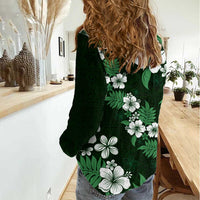 Hawaiian Hibiscus Tribal Floral Green Women Casual Shirt Polynesian Tapa Pattern - Polynesian Pride