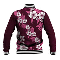Hawaiian Hibiscus Tribal Floral Pink Baseball Jacket Polynesian Tapa Pattern - Polynesian Pride
