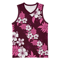 Hawaiian Hibiscus Tribal Floral Pink Basketball Jersey Polynesian Tapa Pattern LT01 Unisex Pink - Polynesian Pride
