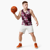 Hawaiian Hibiscus Tribal Floral Pink Basketball Jersey Polynesian Tapa Pattern LT01 - Polynesian Pride