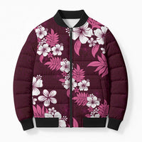 Hawaiian Hibiscus Tribal Floral Pink Bomber Puffer Jacket Polynesian Tapa Pattern LT01 Unisex Pink - Polynesian Pride