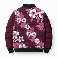 Hawaiian Hibiscus Tribal Floral Pink Bomber Puffer Jacket Polynesian Tapa Pattern LT01 - Polynesian Pride
