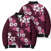Hawaiian Hibiscus Tribal Floral Pink Bomber Puffer Jacket Polynesian Tapa Pattern LT01 - Polynesian Pride