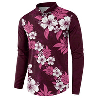 Hawaiian Hibiscus Tribal Floral Pink Button Sweatshirt Polynesian Tapa Pattern - Polynesian Pride