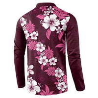 Hawaiian Hibiscus Tribal Floral Pink Button Sweatshirt Polynesian Tapa Pattern - Polynesian Pride